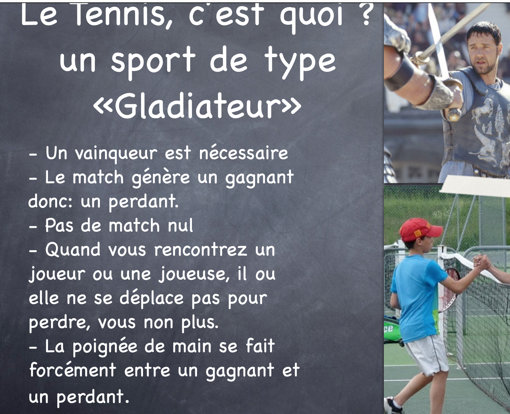 Photo de la diapo d'introduction de la soirée sur le memtal lors du stage de tennis adultes